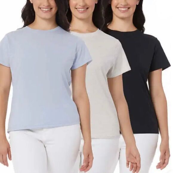 32 Degrees Ladies' Cotton Blend Tee, 3-pack Medium Black White Blue - Picture 7 of 11